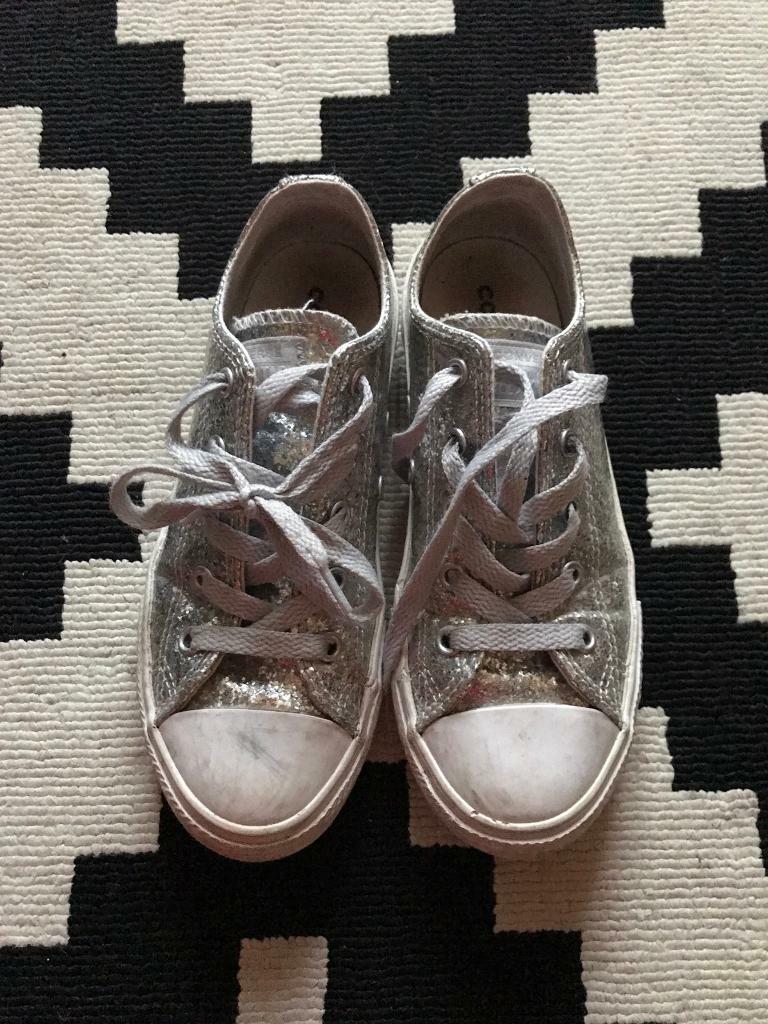 girls silver glitter converse
